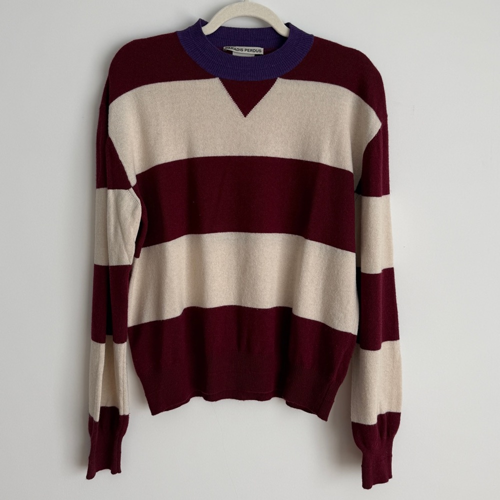 Burgundy and Cream Striped Sweater